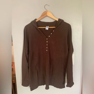 GAP {set of 2} brown & pink hooded waffle henley pull overs
